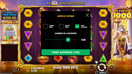 Autoplay-Einstellungen Gates of Olympus 1000
